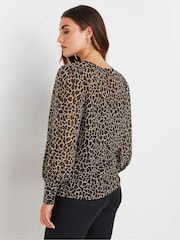 Long Tall Sally Natural Leopard Print Scoop Neck Blouse - Image 3 of 5