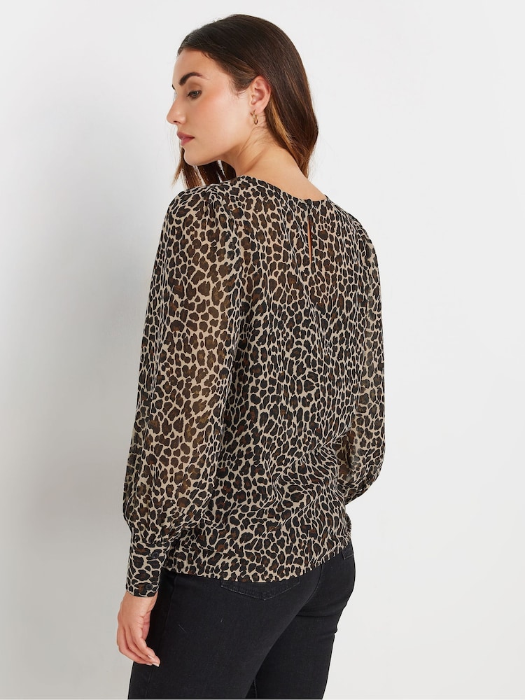 Long Tall Sally Natural Leopard Print Scoop Neck Blouse - Image 3 of 5