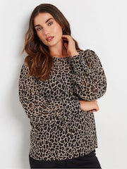 Long Tall Sally Natural Leopard Print Scoop Neck Blouse - Image 4 of 5