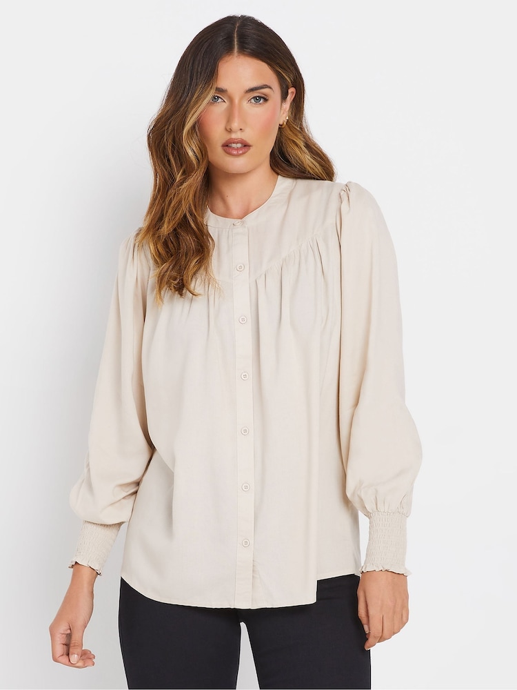 Long Tall Sally Cream Long Sleeve Yoke Shirred Cuff Blouse - Image 1 of 5