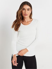 Long Tall Sally White Pointelle Thermal Long Sleeve Top - Image 1 of 5