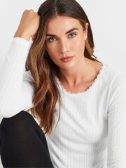 Long Tall Sally White Pointelle Thermal Long Sleeve Top - Image 4 of 5