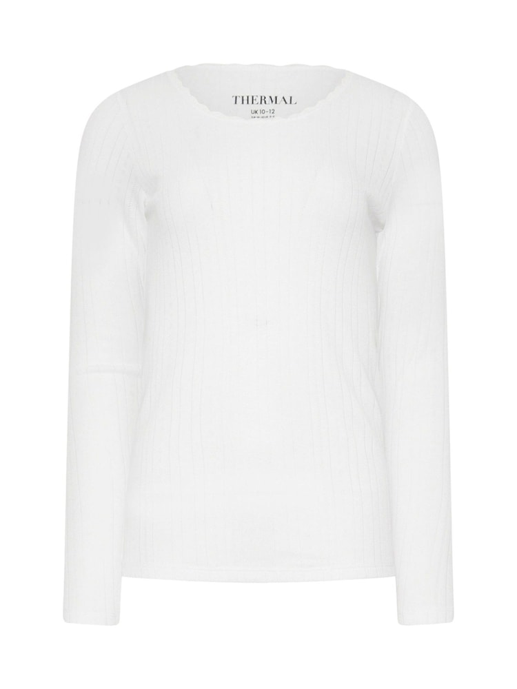 Long Tall Sally White Pointelle Thermal Long Sleeve Top - Image 5 of 5