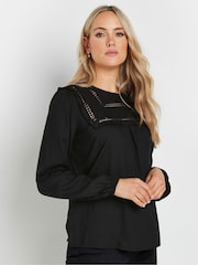 Long Tall Sally Black Bib Frill Woven Blouse - Image 1 of 5