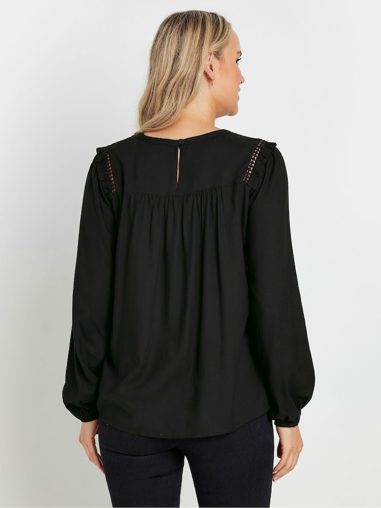 Long Tall Sally Black Bib Frill Woven Blouse - Image 3 of 5
