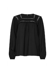 Long Tall Sally Black Bib Frill Woven Blouse - Image 5 of 5