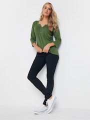Long Tall Sally Green 3/4 Sleeve Pintuck Henley 100% Cotton Top - Image 2 of 5