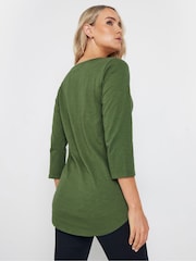 Long Tall Sally Green 3/4 Sleeve Pintuck Henley 100% Cotton Top - Image 3 of 5