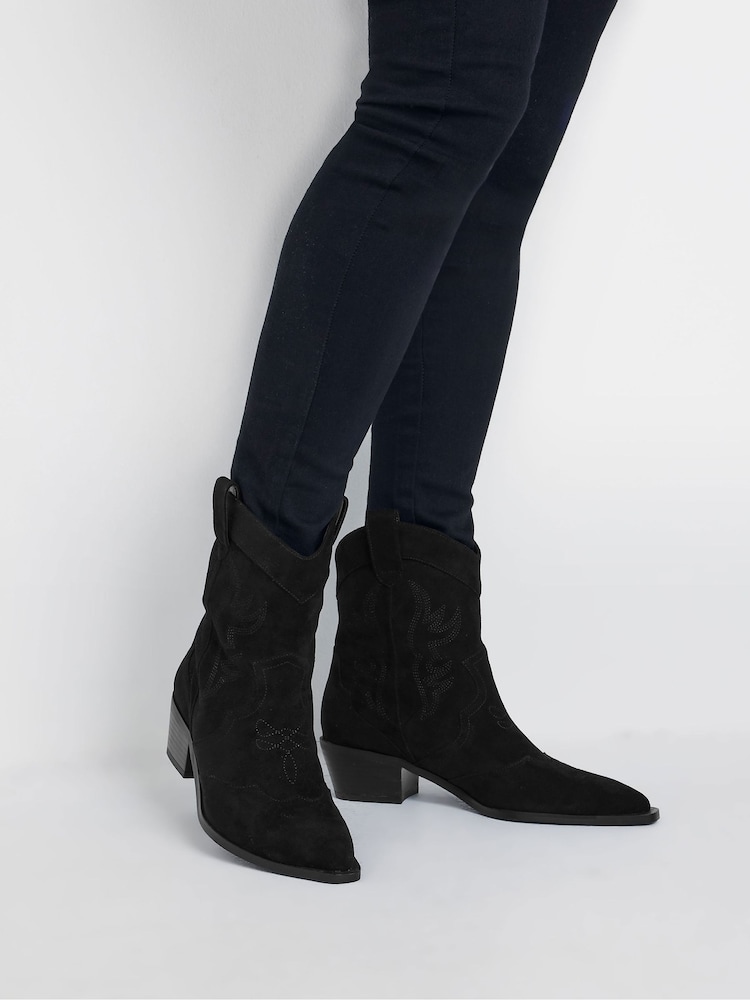 Long Tall Sally Dark black Western Stitch Detail Boots - Image 1 of 5