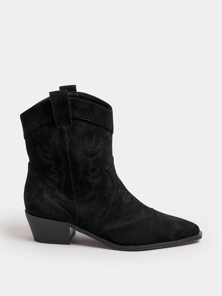 Long Tall Sally Dark black Western Stitch Detail Boots - Image 2 of 5
