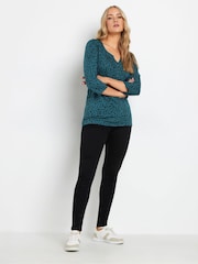 Long Tall Sally Black/Green 3/4 Sleeve Pintuck Henley 100% Cotton Top - Image 2 of 5