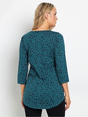 Long Tall Sally Black/Green 3/4 Sleeve Pintuck Henley 100% Cotton Top - Image 3 of 5