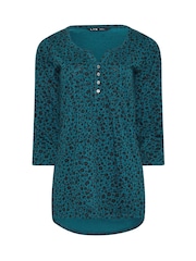 Long Tall Sally Black/Green 3/4 Sleeve Pintuck Henley 100% Cotton Top - Image 5 of 5