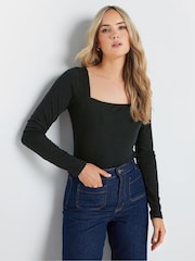 Long Tall Sally Black Square Neck Rib Top - Image 1 of 4