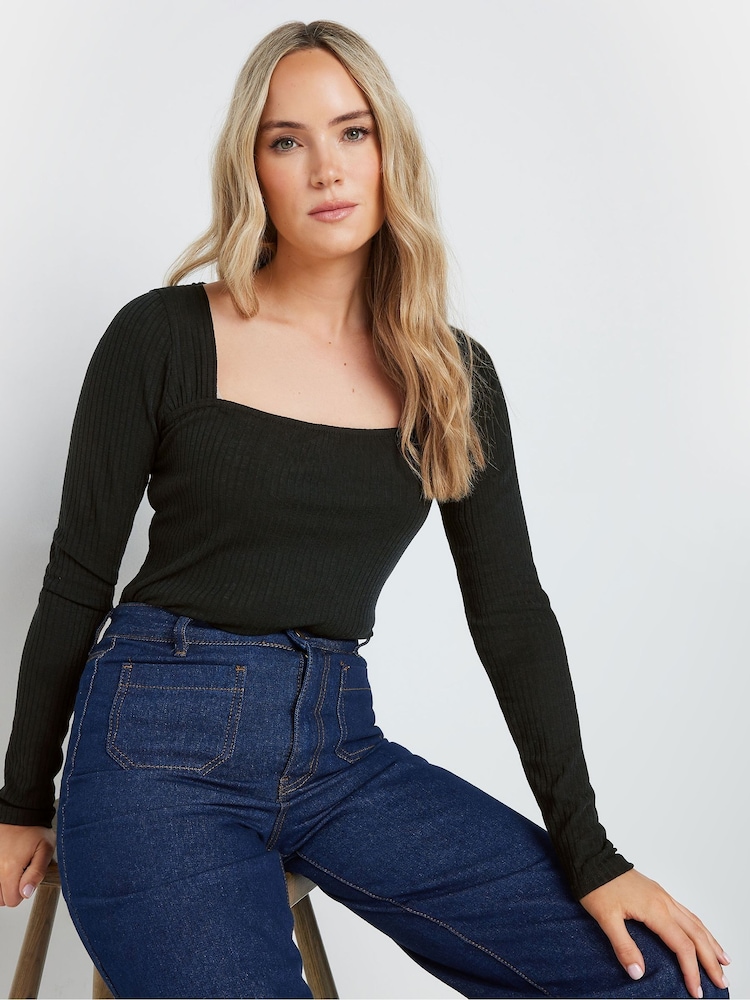 Long Tall Sally Black Square Neck Rib Top - Image 4 of 4