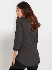 Long Tall Sally Grey 3/4 Sleeve Pintuck Henley 100% Cotton Top - Image 3 of 5