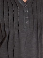Long Tall Sally Grey 3/4 Sleeve Pintuck Henley 100% Cotton Top - Image 8 of 9