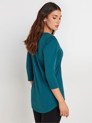 Long Tall Sally Bottle Green 3/4 Sleeve Pintuck Henley 100% Cotton Top - Image 2 of 5
