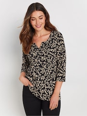 Long Tall Sally Natural 3/4 Sleeve Pintuck Henley 100% Cotton Top - Image 1 of 5