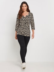 Long Tall Sally Natural 3/4 Sleeve Pintuck Henley 100% Cotton Top - Image 2 of 5