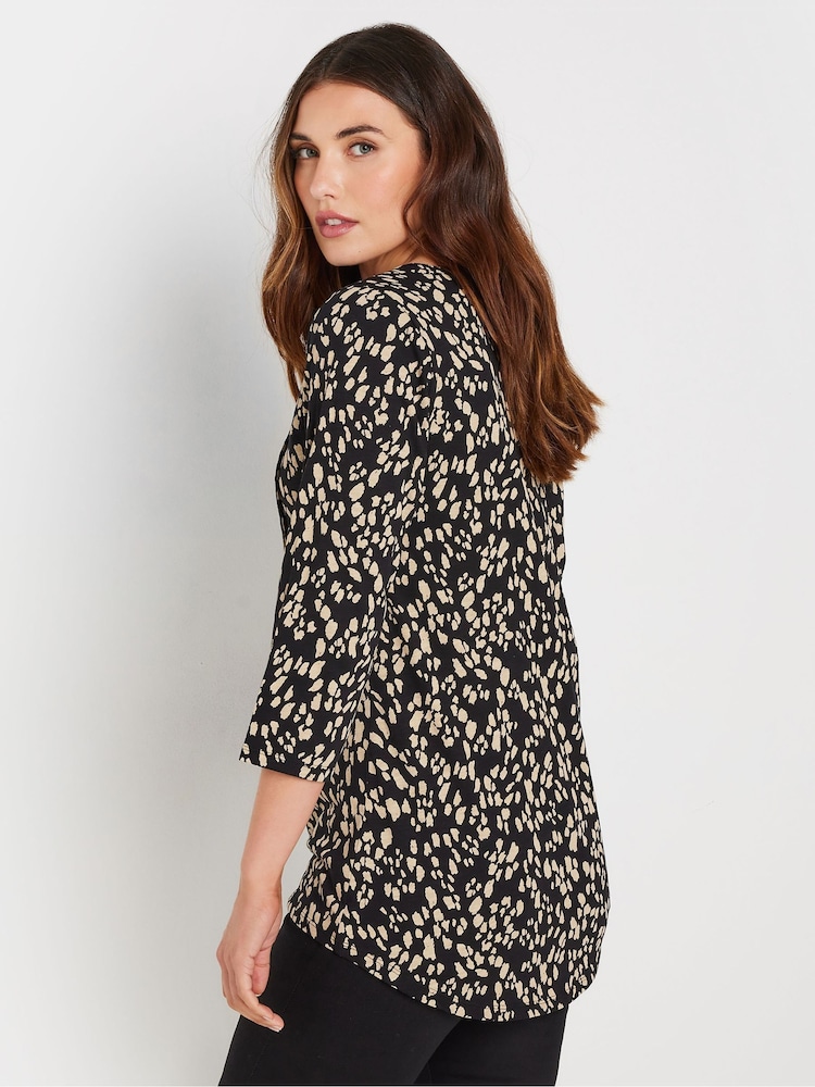 Long Tall Sally Natural 3/4 Sleeve Pintuck Henley 100% Cotton Top - Image 3 of 5