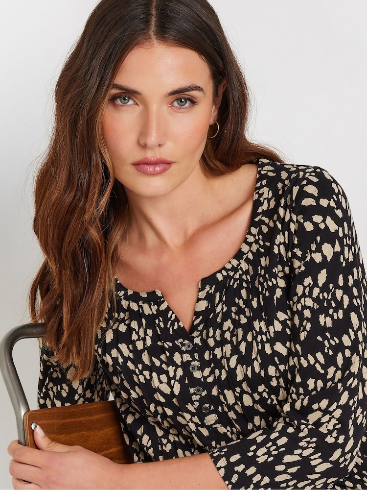 Long Tall Sally Natural 3/4 Sleeve Pintuck Henley 100% Cotton Top - Image 4 of 5