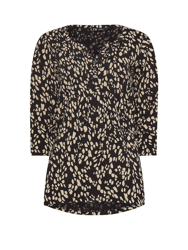 Long Tall Sally Natural 3/4 Sleeve Pintuck Henley 100% Cotton Top - Image 5 of 5