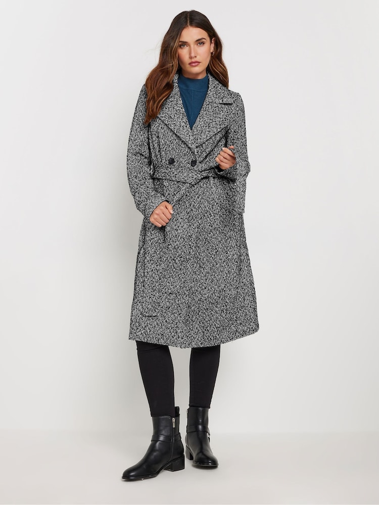 Long Tall Sally Black Herringbone Wrap Coat - Image 1 of 5