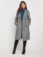 Long Tall Sally Black Herringbone Wrap Coat - Image 2 of 5