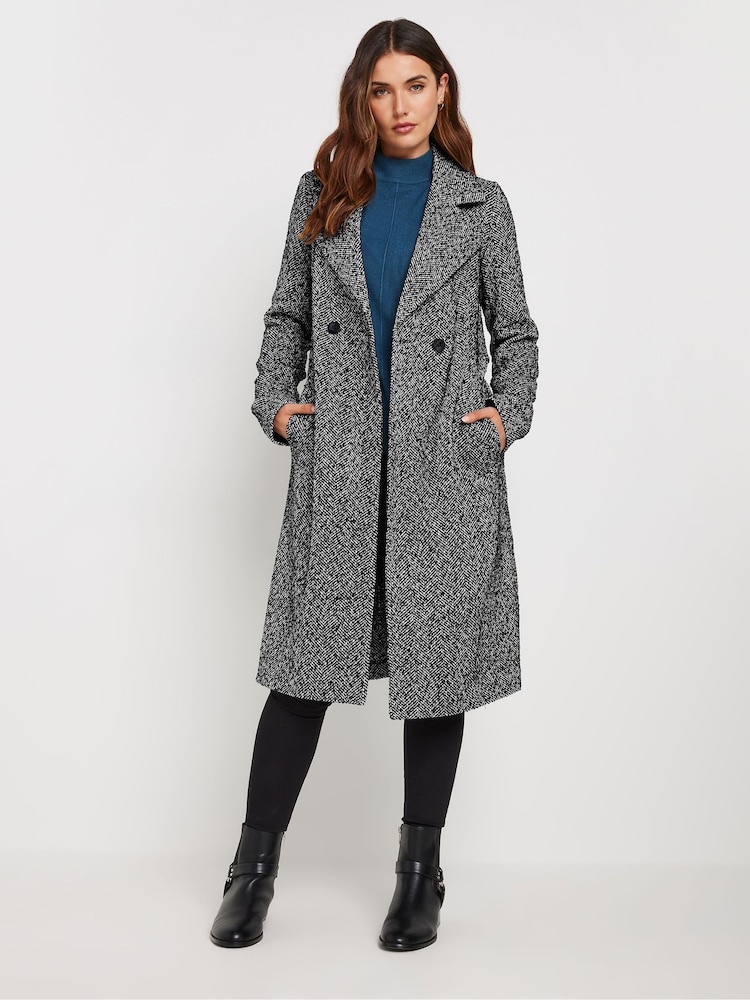 Long Tall Sally Black Herringbone Wrap Coat - Image 2 of 5