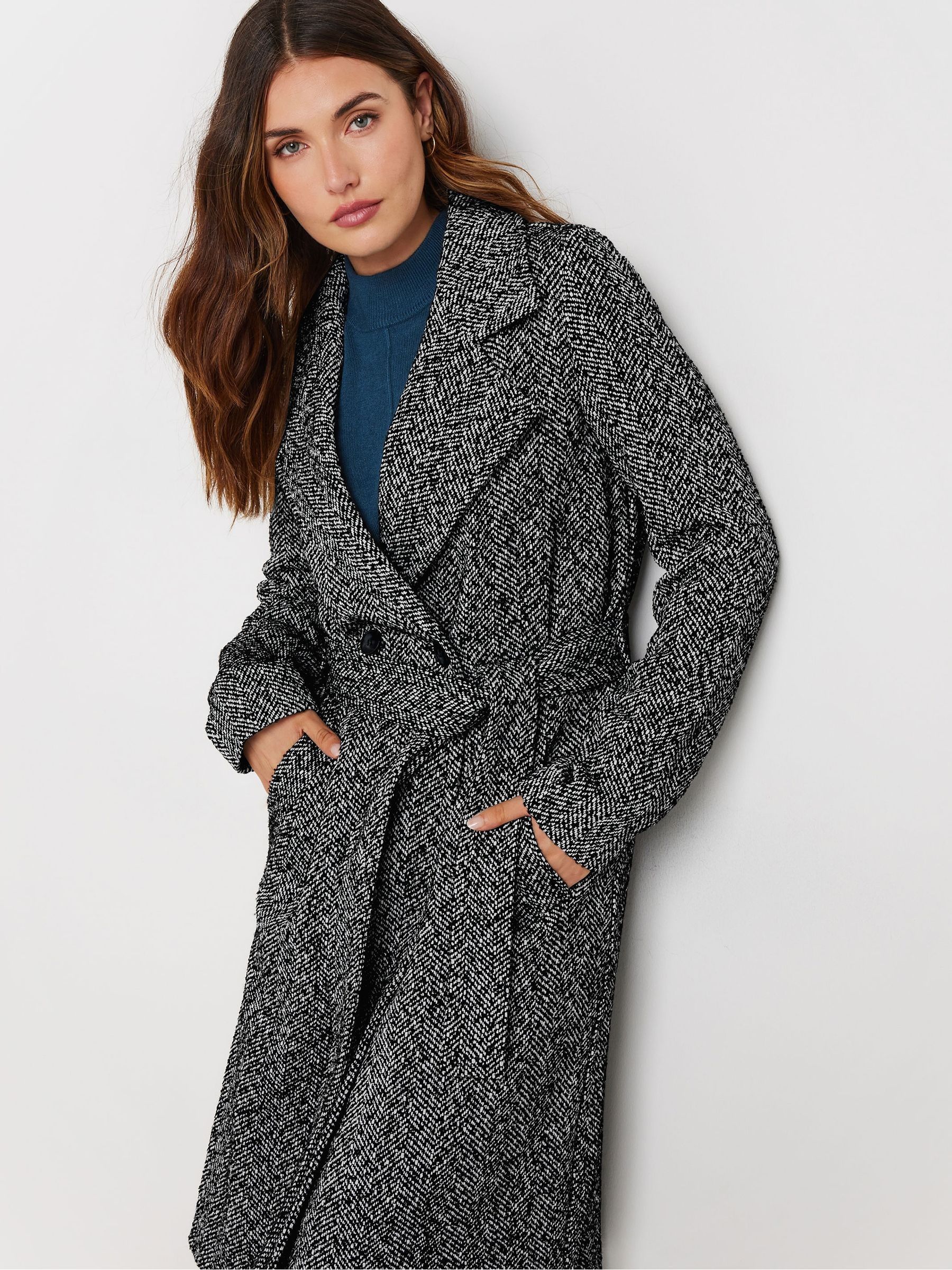 Buy Long Tall Sally Black Herringbone Wrap Coat from Next USA