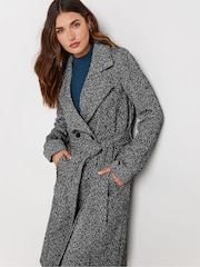 Long Tall Sally Black Herringbone Wrap Coat - Image 4 of 5