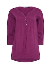 Long Tall Sally Pink 3/4 Sleeve Pintuck Henley 100% Cotton Tops 2 Pack - Image 8 of 8