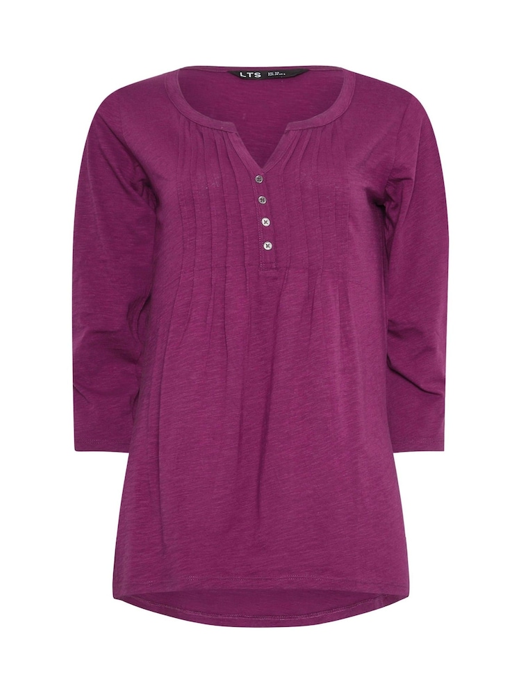 Long Tall Sally Pink 3/4 Sleeve Pintuck Henley 100% Cotton Tops 2 Pack - Image 8 of 8