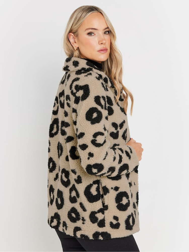 Long Tall Sally Natural Leopard Print Borg Teddy Fleece Jacket - Image 3 of 6