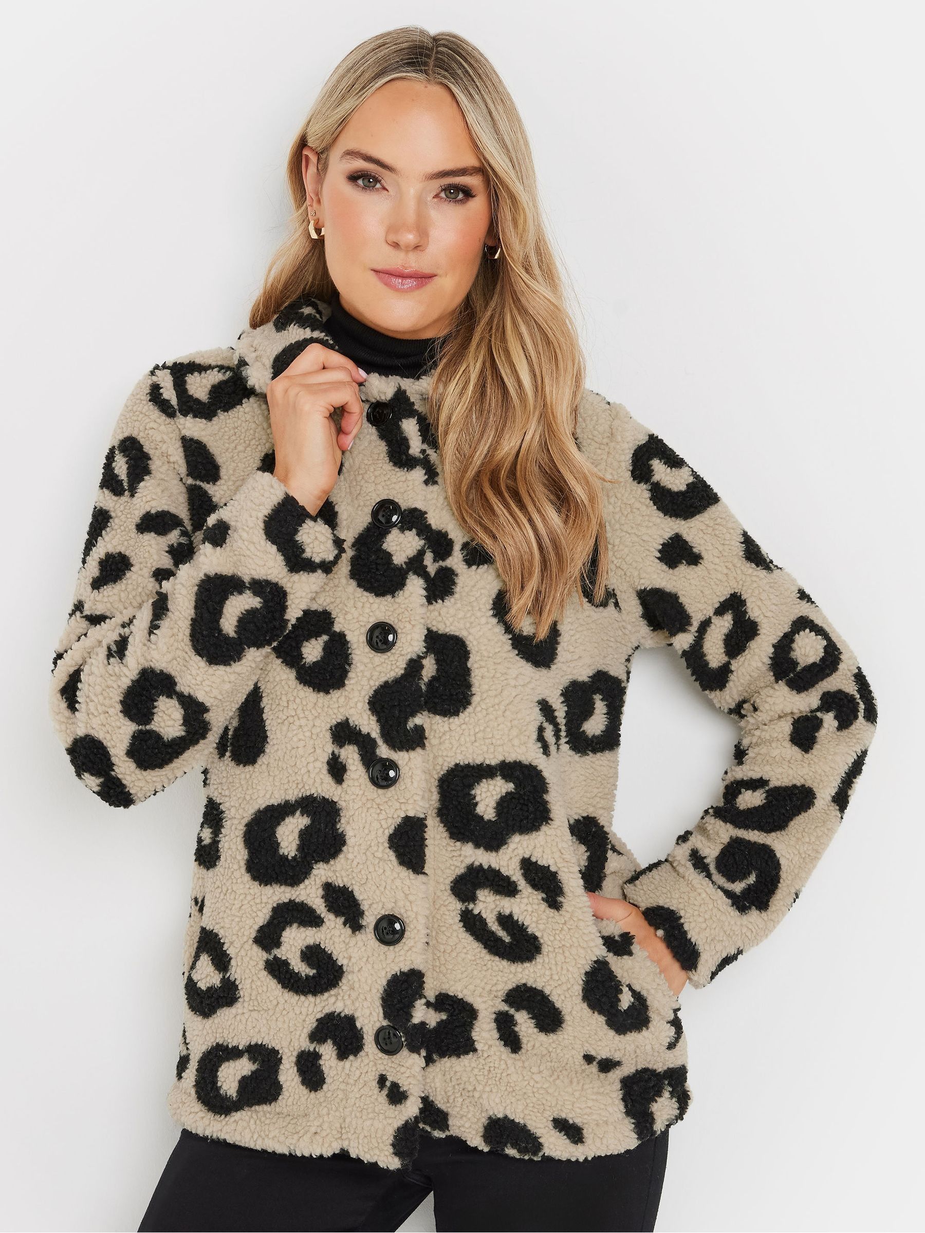 Buy Long Tall Sally Natural Leopard Print Borg Teddy Fleece Jacket