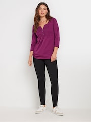 Long Tall Sally Pink 3/4 Sleeve Pintuck Henley 100% Cotton Top - Image 2 of 5
