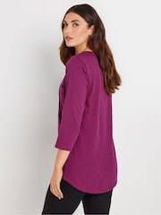 Long Tall Sally Pink 3/4 Sleeve Pintuck Henley 100% Cotton Top - Image 3 of 5