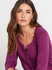 Long Tall Sally Pink 3/4 Sleeve Pintuck Henley 100% Cotton Top - Image 4 of 5