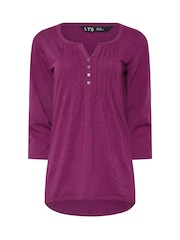 Long Tall Sally Pink 3/4 Sleeve Pintuck Henley 100% Cotton Top - Image 5 of 5
