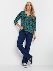 Long Tall Sally Green Chrome 3/4 Sleeve Pintuck Henley 100% Cotton Top - Image 2 of 5
