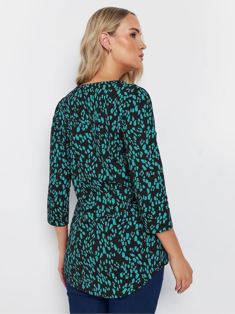 Long Tall Sally Green Chrome 3/4 Sleeve Pintuck Henley 100% Cotton Top - Image 3 of 5