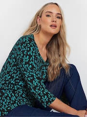 Long Tall Sally Green Chrome 3/4 Sleeve Pintuck Henley 100% Cotton Top - Image 4 of 5
