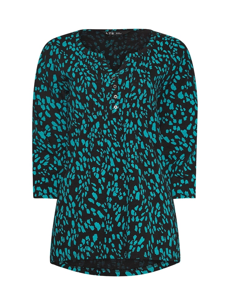 Long Tall Sally Green Chrome 3/4 Sleeve Pintuck Henley 100% Cotton Top - Image 5 of 5