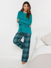 أزرق - بنطلون بيجامة رياضي بنمط مربعات من Long Tall Sally - صورة 1 من 5