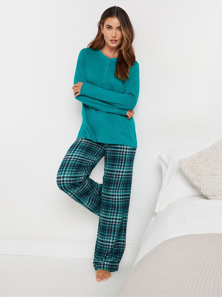 أزرق - بنطلون بيجامة رياضي بنمط مربعات من Long Tall Sally - صورة 1 من 5