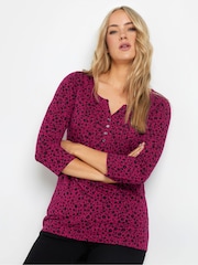 Long Tall Sally Dark red 3/4 Sleeve Pintuck Henley 100% Cotton Top - Image 1 of 5