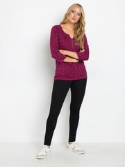 Long Tall Sally Dark red 3/4 Sleeve Pintuck Henley 100% Cotton Top - Image 2 of 5