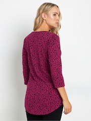 Long Tall Sally Dark red 3/4 Sleeve Pintuck Henley 100% Cotton Top - Image 3 of 5