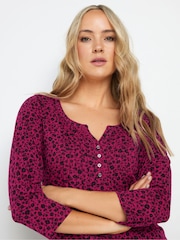 Long Tall Sally Dark red 3/4 Sleeve Pintuck Henley 100% Cotton Top - Image 4 of 5